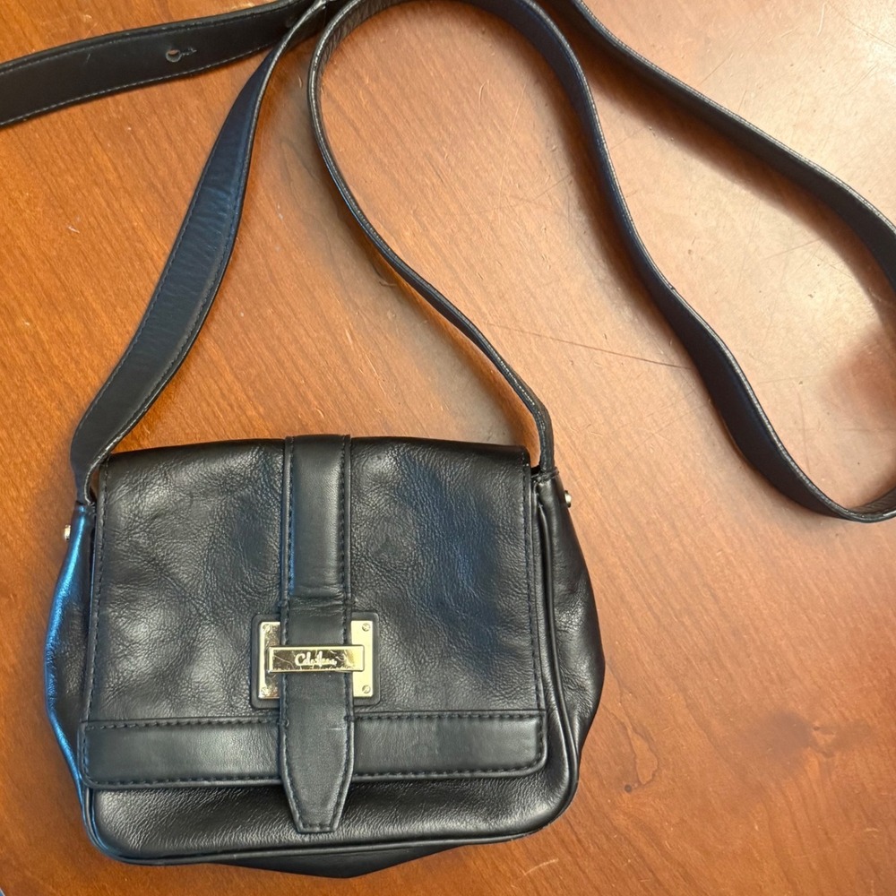 Cole Haan crossbody black leather gold hardware small‎